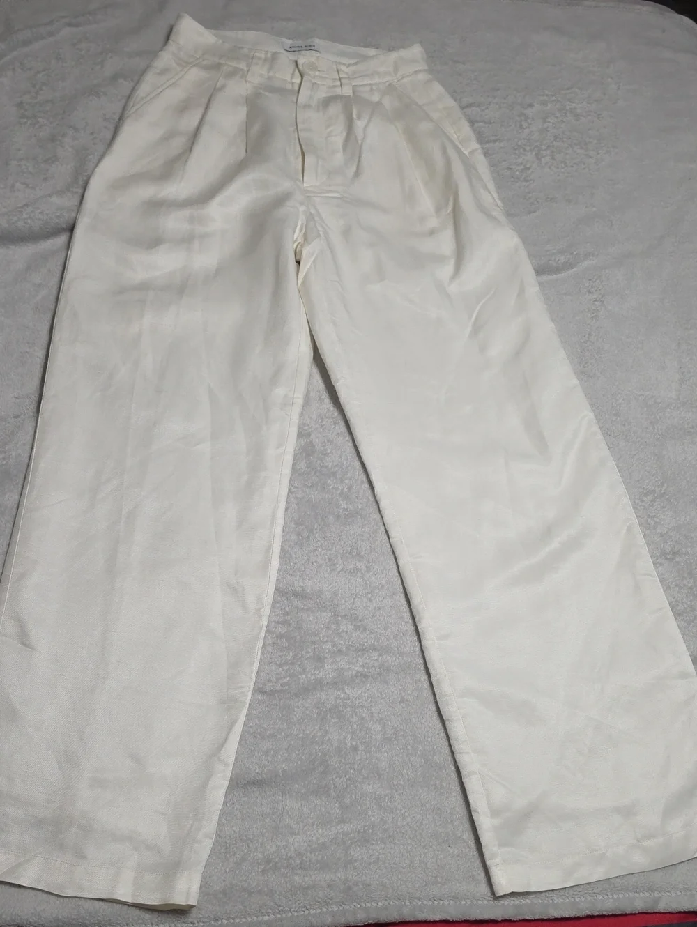 Anine Bing White Pleated Wide Leg Linen Pants